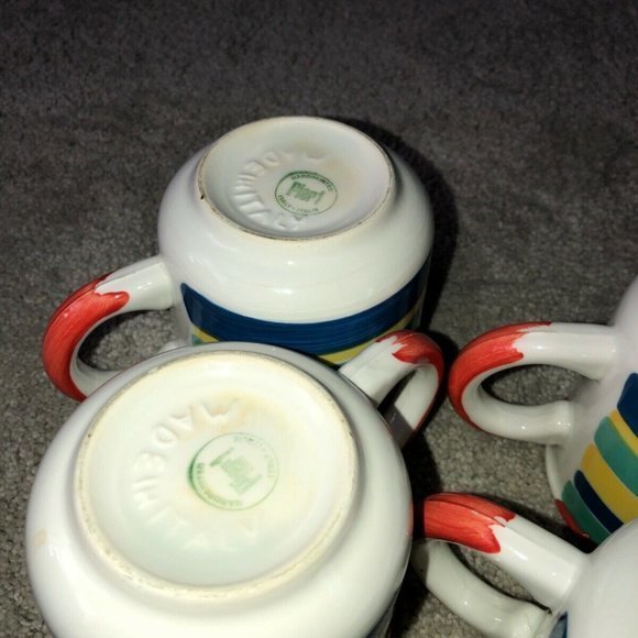 PIER 1 Imports Hand Painted Striped Coffee Tea Cup Mug Made in Italy Set (4) - Picture 11 of 13